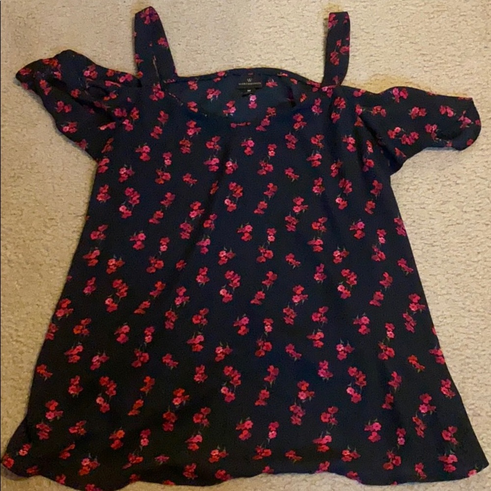 Black and pink floral off the shoulder top